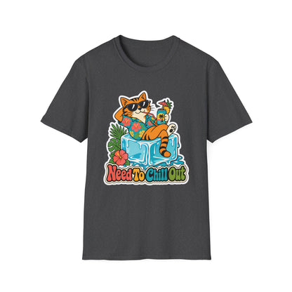 Cat Lounge T-Shirt — "Need To Chill Out" Retro Tropical Graphic Tee