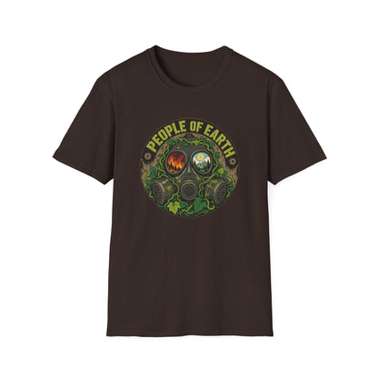 People of Earth Gas Mask Graphic Tee — Eco Horror Sci‑Fi T-Shirt