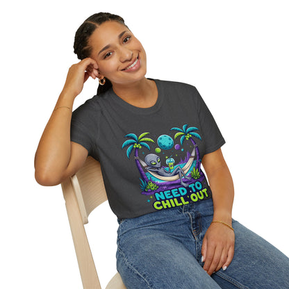 Alien Hammock T-Shirt — "Need to Chill Out" Relaxed Space Vibes